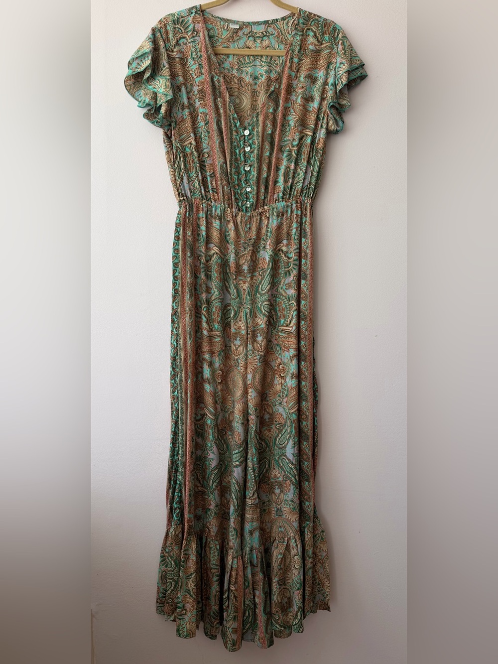 Boho Paisley Maxi Jumpsuit in Teal & Brown